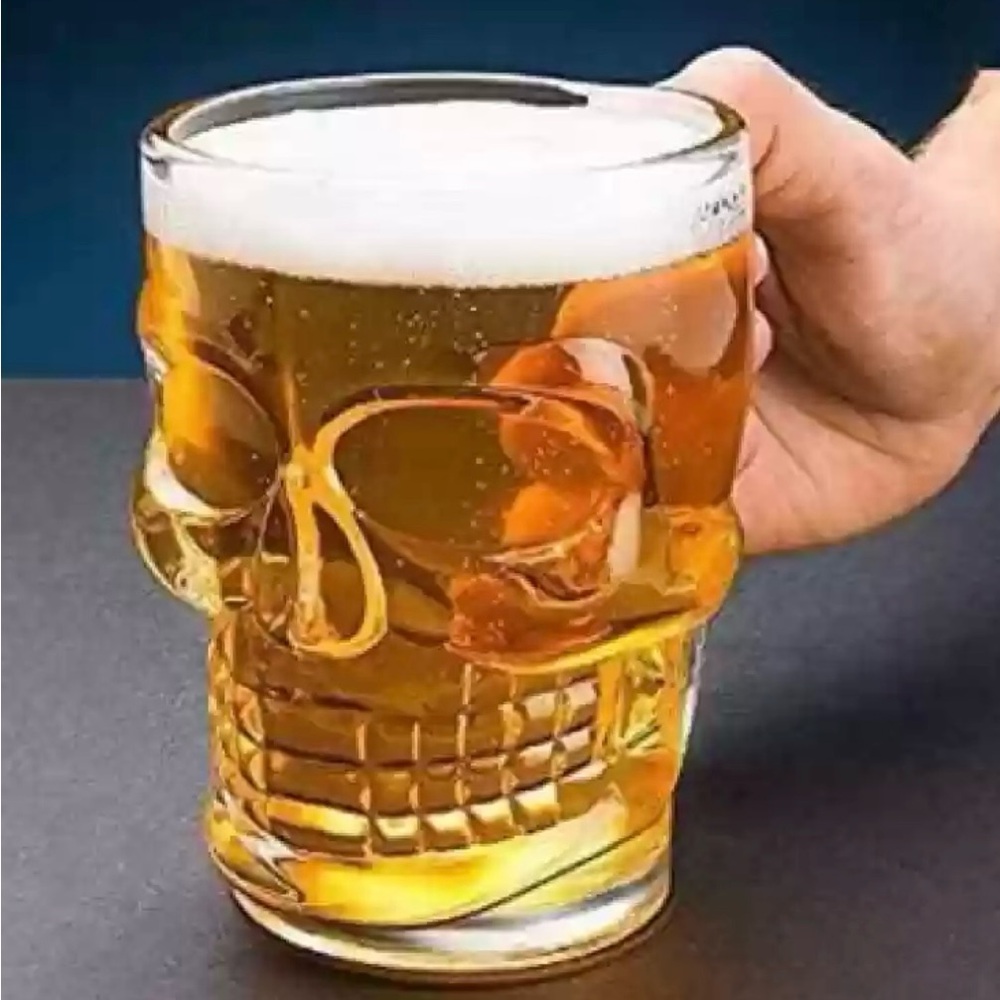 Skull Glass Mug with bone handle. 17.6oz
